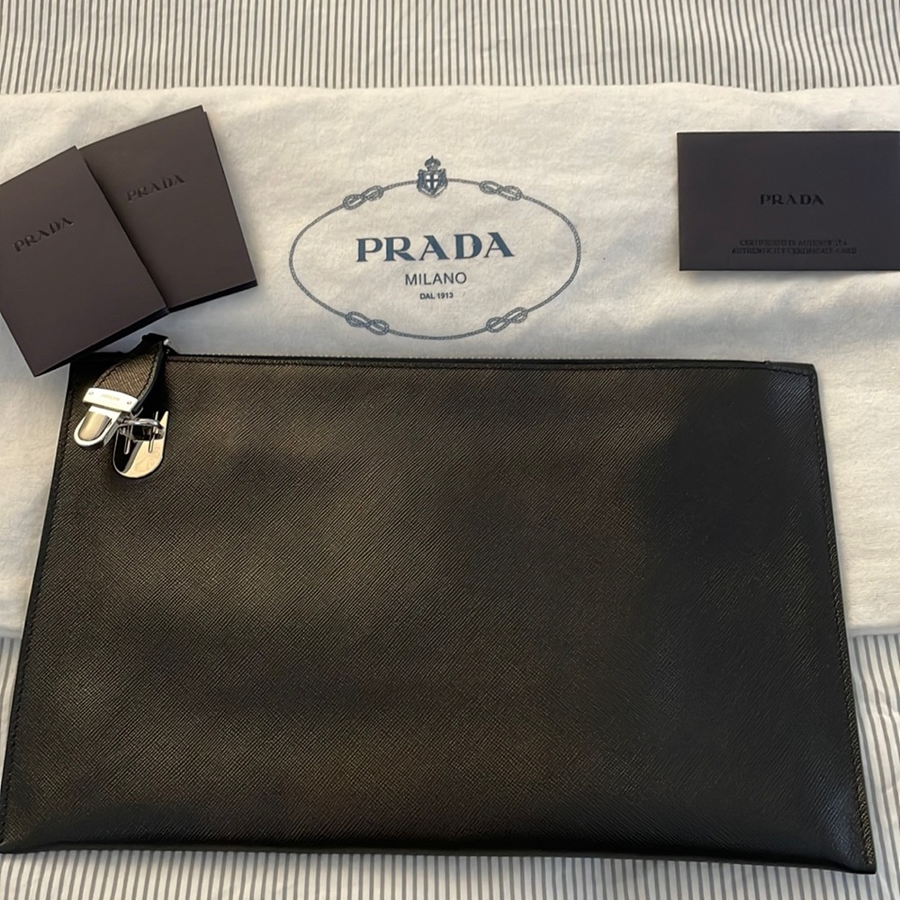 Authentic Prada Saffiano Lux Pochette with Snap lock (Excellent Condition)